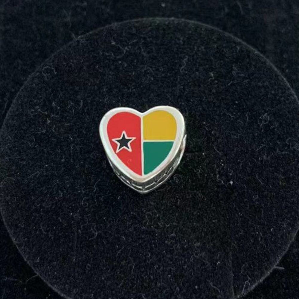 Pandora Guinea-Bissau Flag Heart Charm S925 Sterling Silver Jewelry for Bracelet